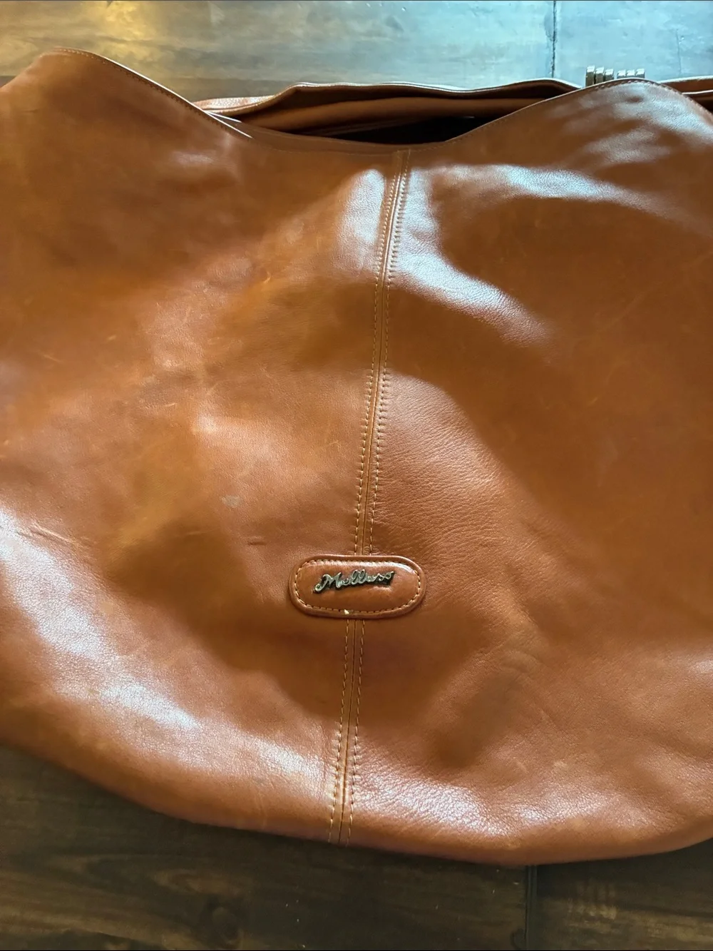 Meluso Cognac Brown Leather Hobo Shoulder Bag (large)
